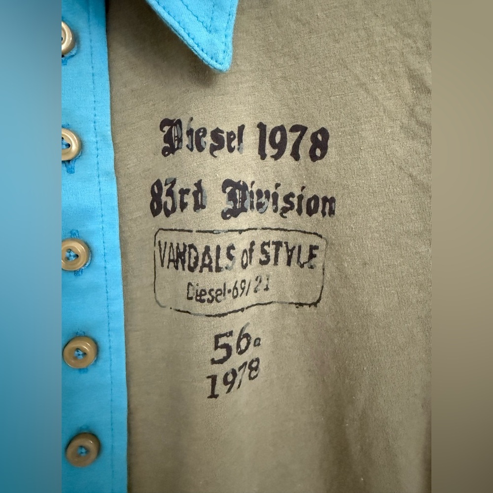 New Diesel Polo Button T-shirt Size Large Men’s Short Sleeve Blue & Gray - Picture 5 of 5